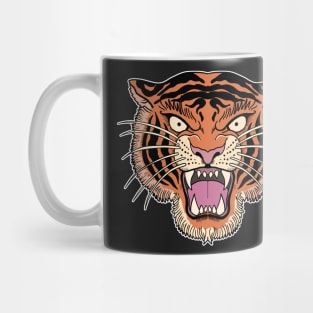 Traditional Tattoo Tiger Head With Open Mouth Mug